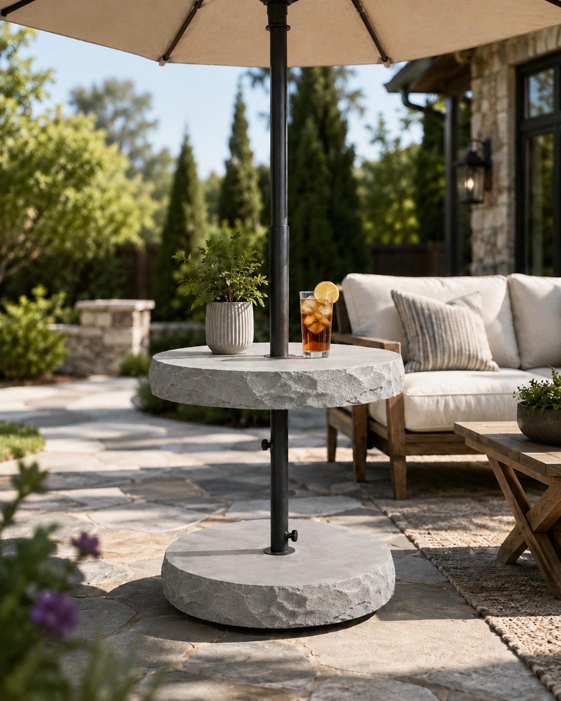 Heavy Concrete Side Table with Umbrella Holder